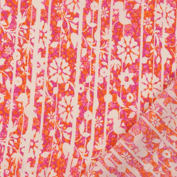 Viskose Crepe - pink-orange-weiß